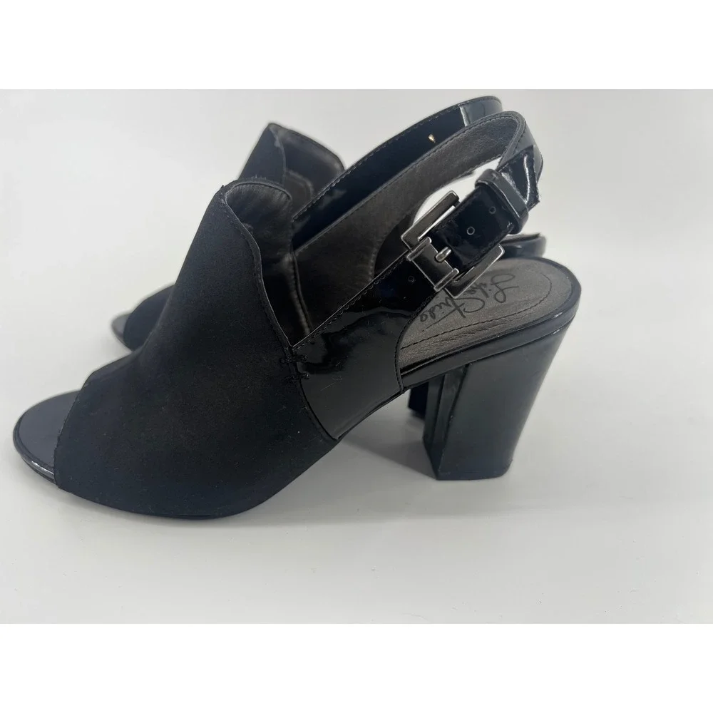 LifeStride Soft System Womens Black Peep Toe Slingback Block Heel Sandals 8.5W